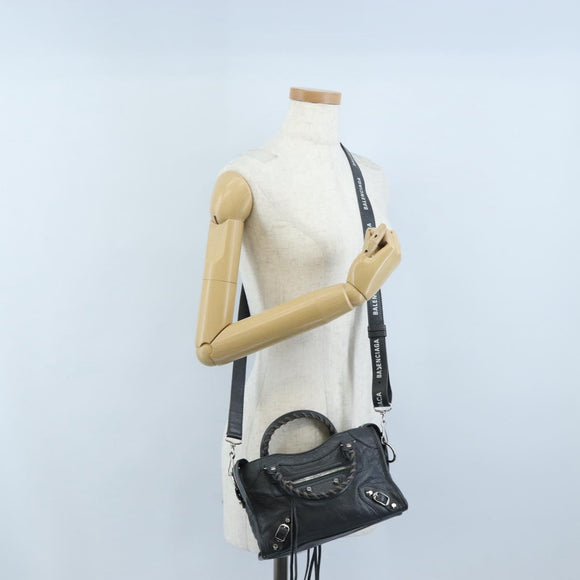Balenciaga Classic Mini City Bag Leather 2way Gray Silver 300295 Auth BA15915M