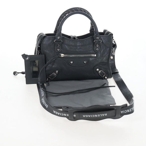 Balenciaga Classic Mini City Bag Leather 2way Gray Silver 300295 Auth BA15915M
