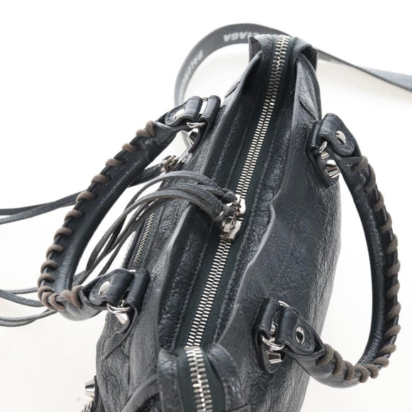 Balenciaga Classic Mini City Bag Leather 2way Gray Silver 300295 Auth BA15915M