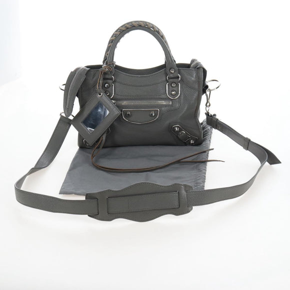 Balenciaga Classic Metal Edge City Mini Leather 2way Gray 390160 Auth BA15916M