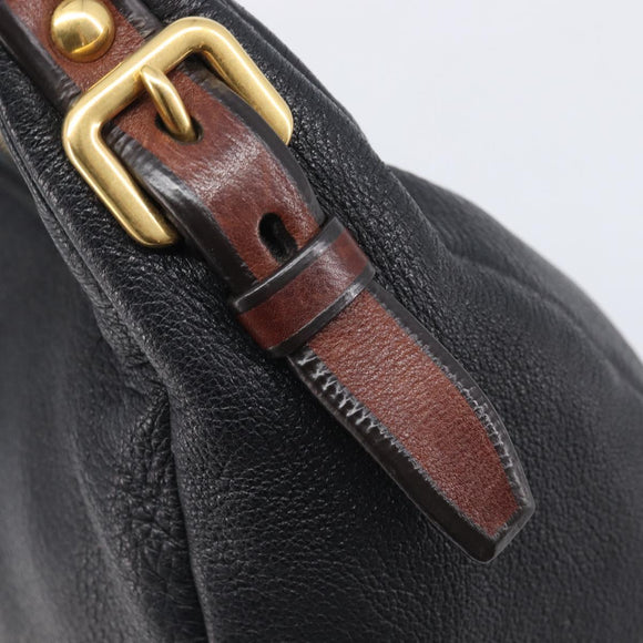 PRADA Shoulder Bag Vittero Dino Leather Black Gold Auth BA15917V