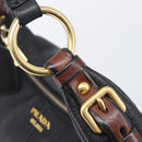 PRADA Shoulder Bag Vittero Dino Leather Black Gold Auth BA15917V-16