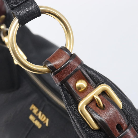 PRADA Shoulder Bag Vittero Dino Leather Black Gold Auth BA15917V