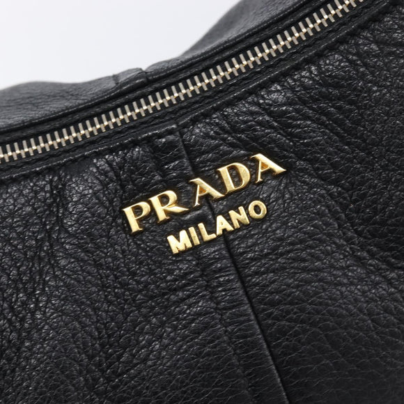PRADA Shoulder Bag Vittero Dino Leather Black Gold Auth BA15917V