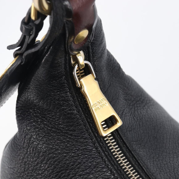 PRADA Shoulder Bag Vittero Dino Leather Black Gold Auth BA15917V