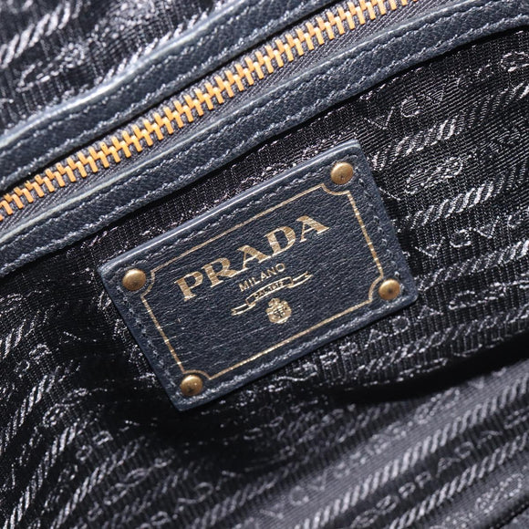 PRADA Shoulder Bag Vittero Dino Leather Black Gold Auth BA15917V