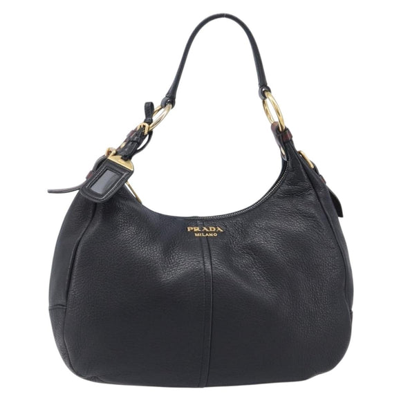 PRADA Shoulder Bag Vittero Dino Leather Black Gold Auth BA15917V