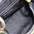 PRADA Shoulder Bag Vittero Dino Leather Black Gold Auth BA15917V-20