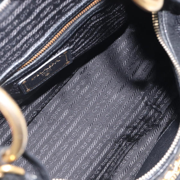 PRADA Shoulder Bag Vittero Dino Leather Black Gold Auth BA15917V
