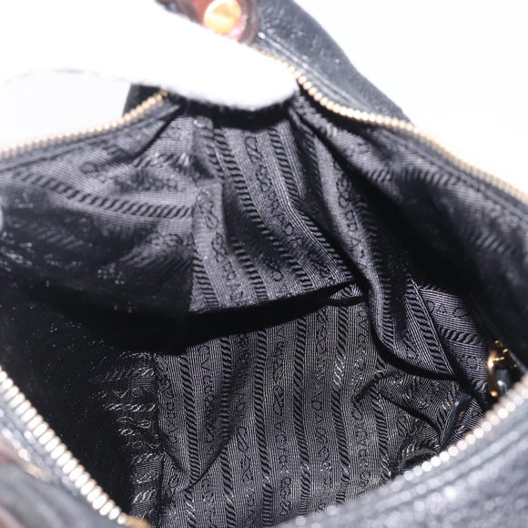PRADA Shoulder Bag Vittero Dino Leather Black Gold Auth BA15917V