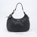 PRADA Shoulder Bag Vittero Dino Leather Black Gold Auth BA15917V-29