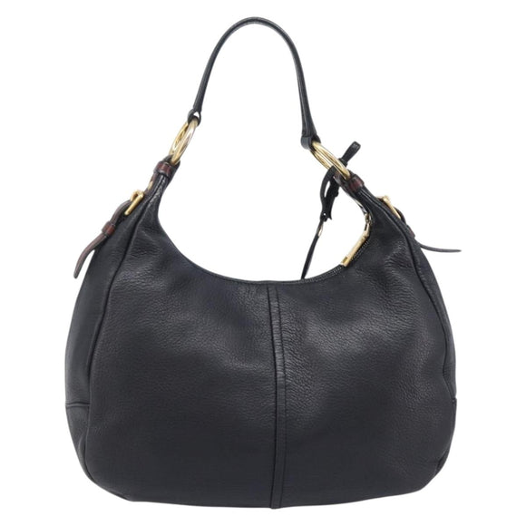 PRADA Shoulder Bag Vittero Dino Leather Black Gold Auth BA15917V