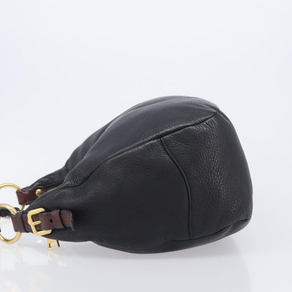 PRADA Shoulder Bag Vittero Dino Leather Black Gold Auth BA15917V