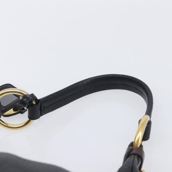 PRADA Shoulder Bag Vittero Dino Leather Black Gold Auth BA15917V