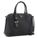 PRADA Hand Bag Safiano Leather 2way Black Gold Auth BA15919V-1