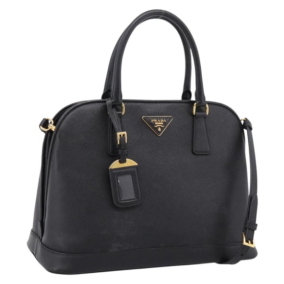 PRADA Hand Bag Safiano Leather 2way Black Gold Auth BA15919V
