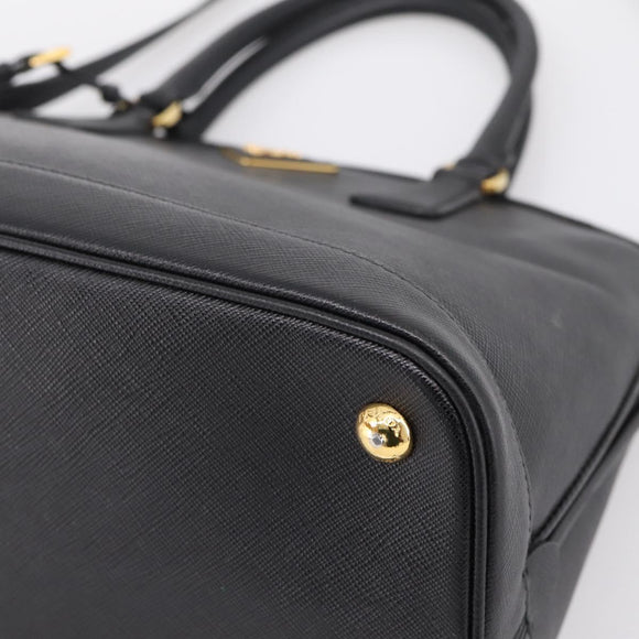 PRADA Hand Bag Safiano Leather 2way Black Gold Auth BA15919V