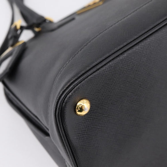 PRADA Hand Bag Safiano Leather 2way Black Gold Auth BA15919V
