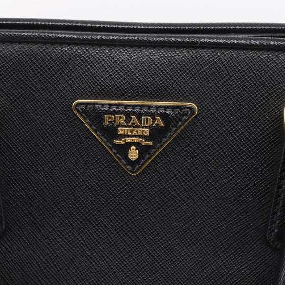 PRADA Hand Bag Safiano Leather 2way Black Gold Auth BA15919V