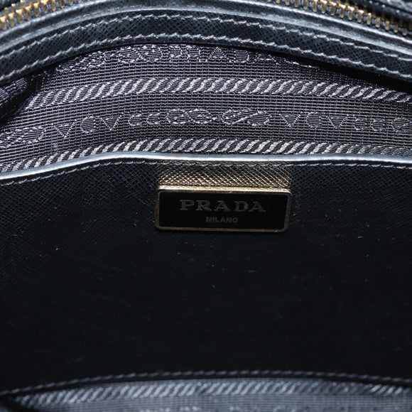 PRADA Hand Bag Safiano Leather 2way Black Gold Auth BA15919V