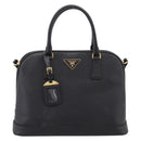 PRADA Hand Bag Safiano Leather 2way Black Gold Auth BA15919V-13
