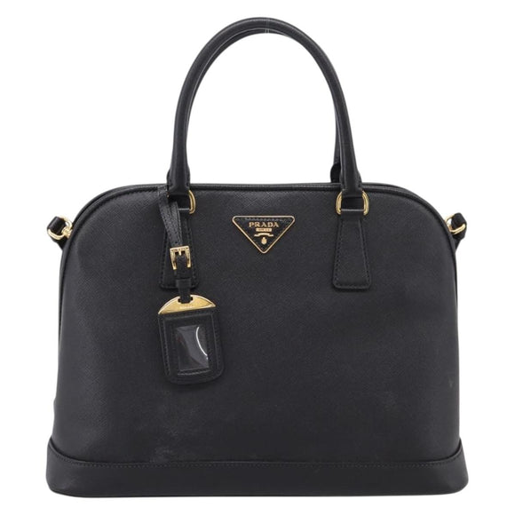 PRADA Hand Bag Safiano Leather 2way Black Gold Auth BA15919V
