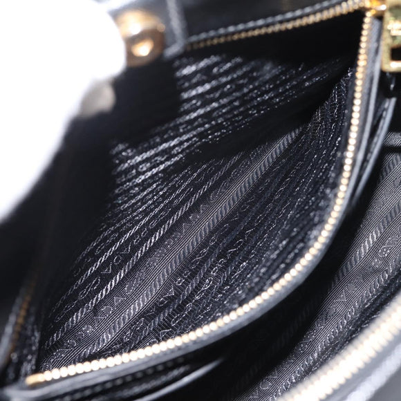 PRADA Hand Bag Safiano Leather 2way Black Gold Auth BA15919V