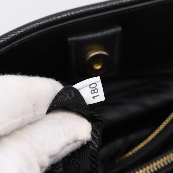 PRADA Hand Bag Safiano Leather 2way Black Gold Auth BA15919V