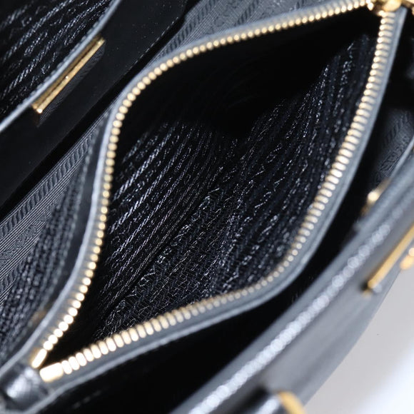 PRADA Hand Bag Safiano Leather 2way Black Gold Auth BA15919V