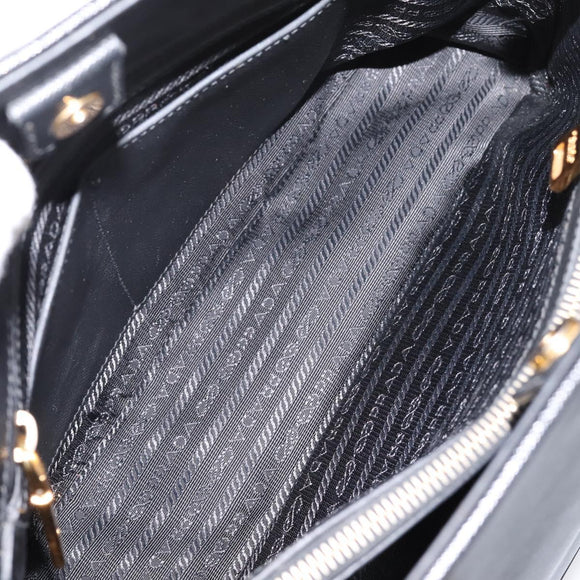 PRADA Hand Bag Safiano Leather 2way Black Gold Auth BA15919V