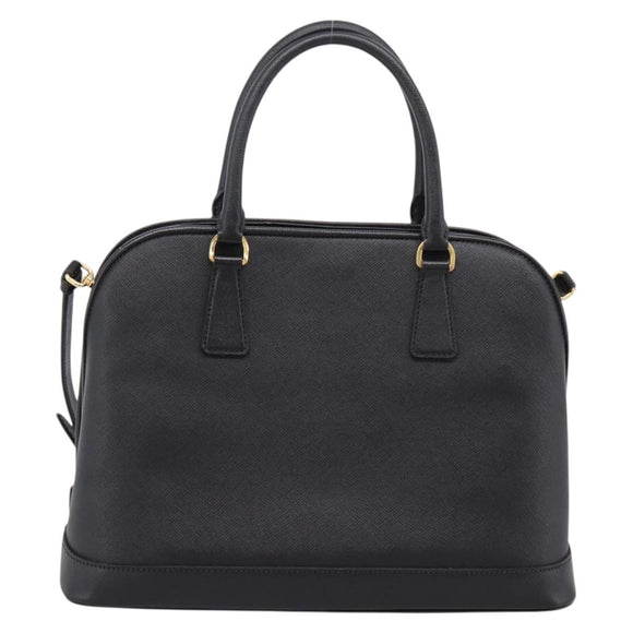 PRADA Hand Bag Safiano Leather 2way Black Gold Auth BA15919V