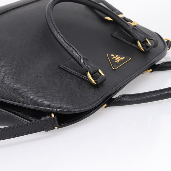 PRADA Hand Bag Safiano Leather 2way Black Gold Auth BA15919V