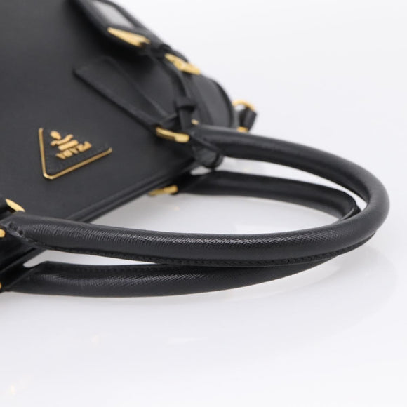 PRADA Hand Bag Safiano Leather 2way Black Gold Auth BA15919V