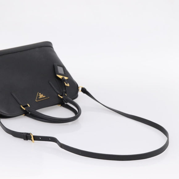 PRADA Hand Bag Safiano Leather 2way Black Gold Auth BA15919V