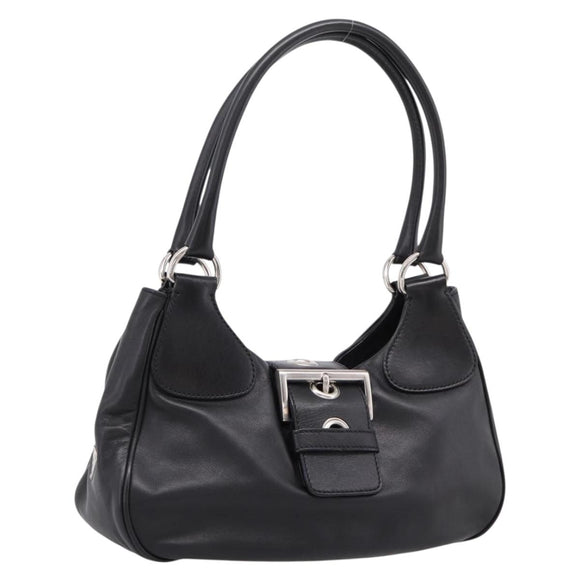 PRADA Shoulder Bag Leather Black Silver Auth BA15920M