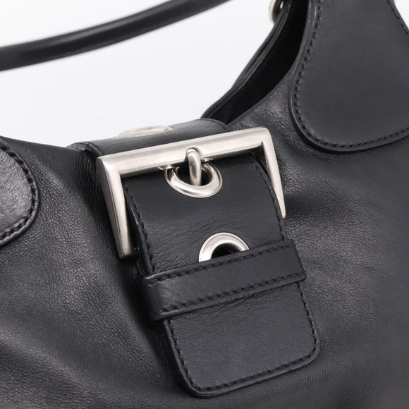 PRADA Shoulder Bag Leather Black Silver Auth BA15920M