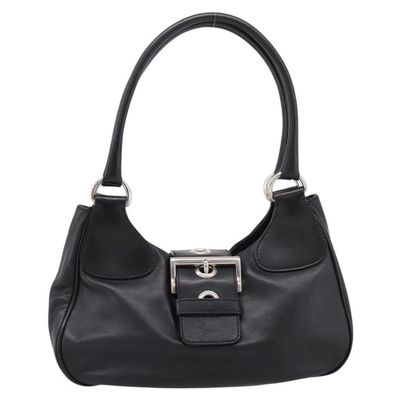 PRADA Shoulder Bag Leather Black Silver Auth BA15920M