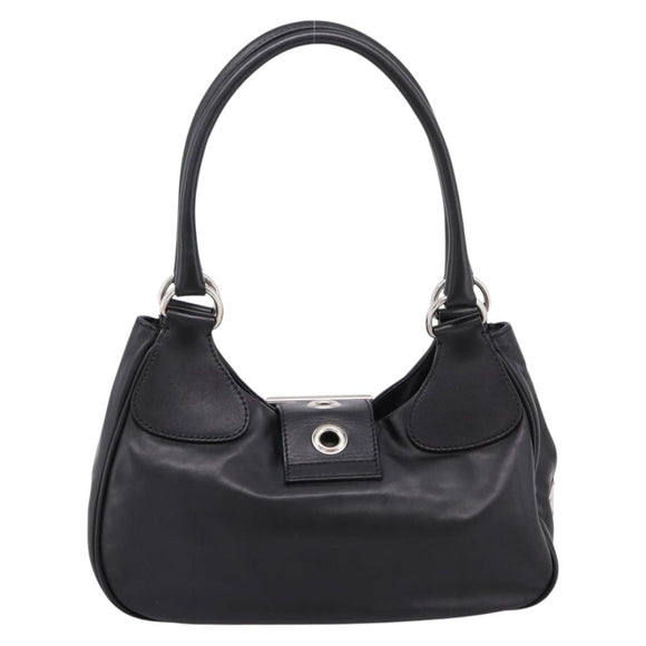 PRADA Shoulder Bag Leather Black Silver Auth BA15920M