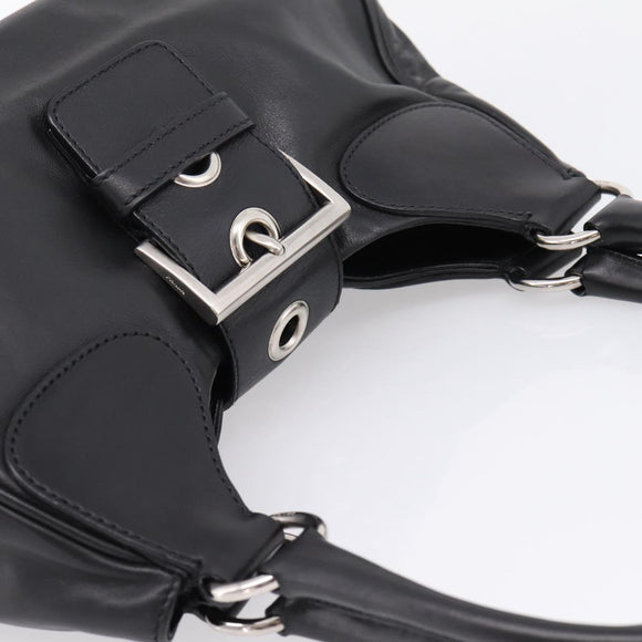 PRADA Shoulder Bag Leather Black Silver Auth BA15920M