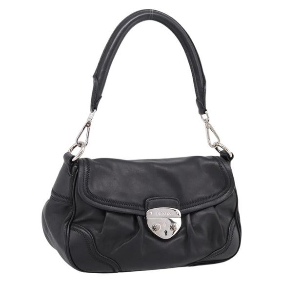 PRADA Shoulder Bag Leather Black Silver Auth BA15921M