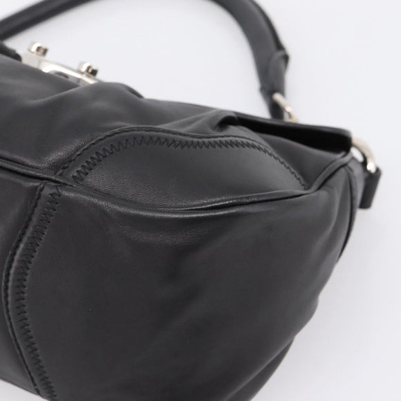 PRADA Shoulder Bag Leather Black Silver Auth BA15921M
