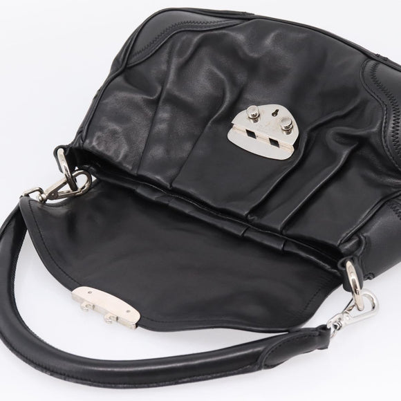 PRADA Shoulder Bag Leather Black Silver Auth BA15921M