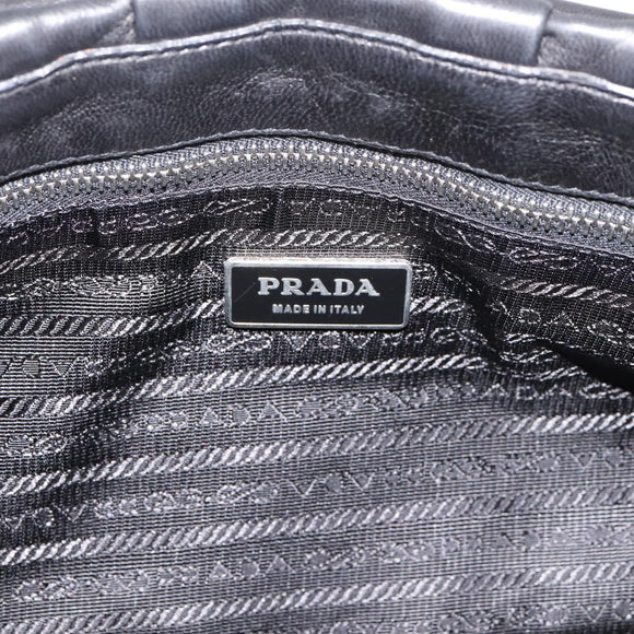 PRADA Shoulder Bag Leather Black Silver Auth BA15921M