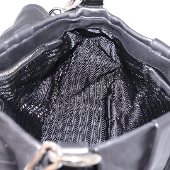 PRADA Shoulder Bag Leather Black Silver Auth BA15921M