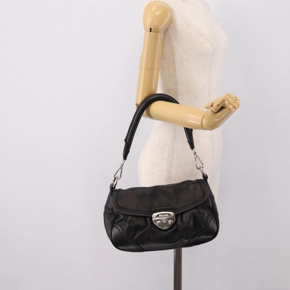 PRADA Shoulder Bag Leather Black Silver Auth BA15921M
