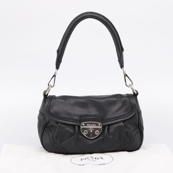 PRADA Shoulder Bag Leather Black Silver Auth BA15921M