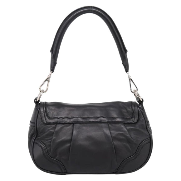 PRADA Shoulder Bag Leather Black Silver Auth BA15921M