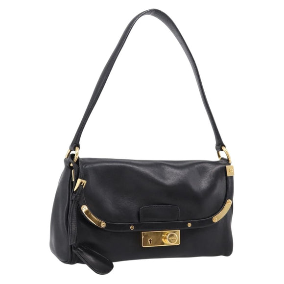 PRADA Shoulder Bag Leather Black Gold Auth BA15922M