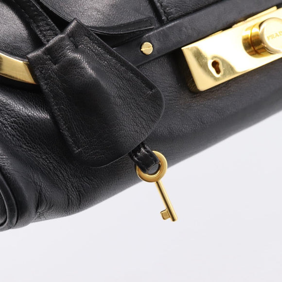 PRADA Shoulder Bag Leather Black Gold Auth BA15922M
