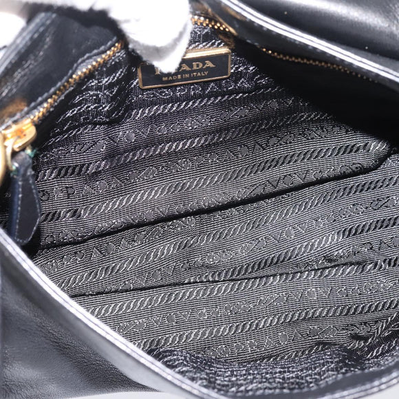 PRADA Shoulder Bag Leather Black Gold Auth BA15922M